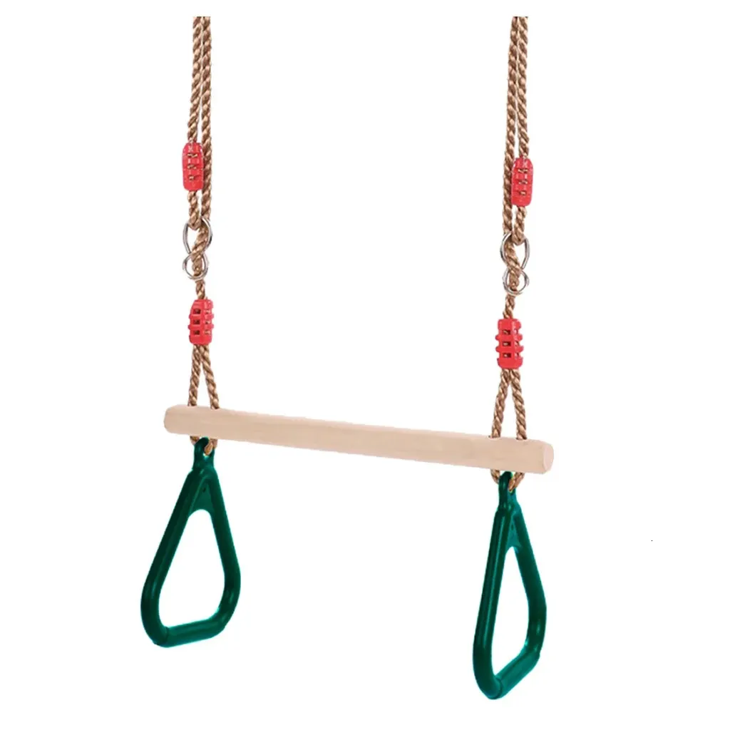 Children Wooden Trapeze Swing With Rings For Indoor Outdoor Fun