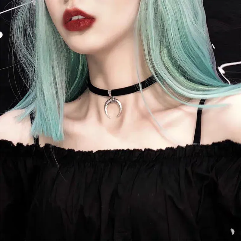 Halsband kvinnor svart punk choker krage halsband goth sammet choker halsband måne pendients fest klubb sexig gotisk femme smycken