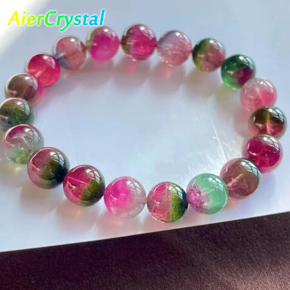 Strands Natural Crysyal watermelon tourmaline Bracelet Energy Gem Stone Women Fashion Stretch Crysyal Beaded Bracelet Jewelry Gifts