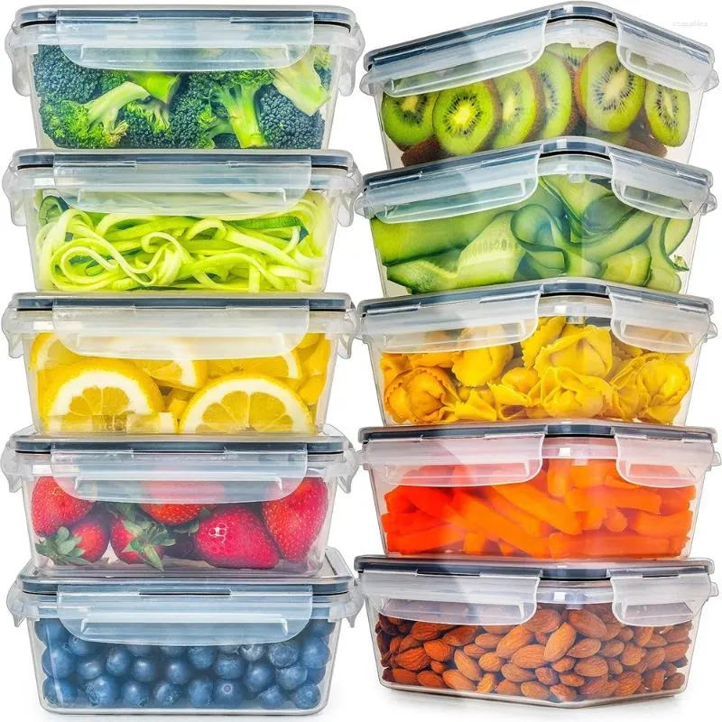Lagringsflaskor 10st-840 ml matuppsättning-lufttäta snäpplockbehållare för måltidsförberedelser Kök och skafferi Mikrovågsugn Safe Lunch Box BPA-fri
