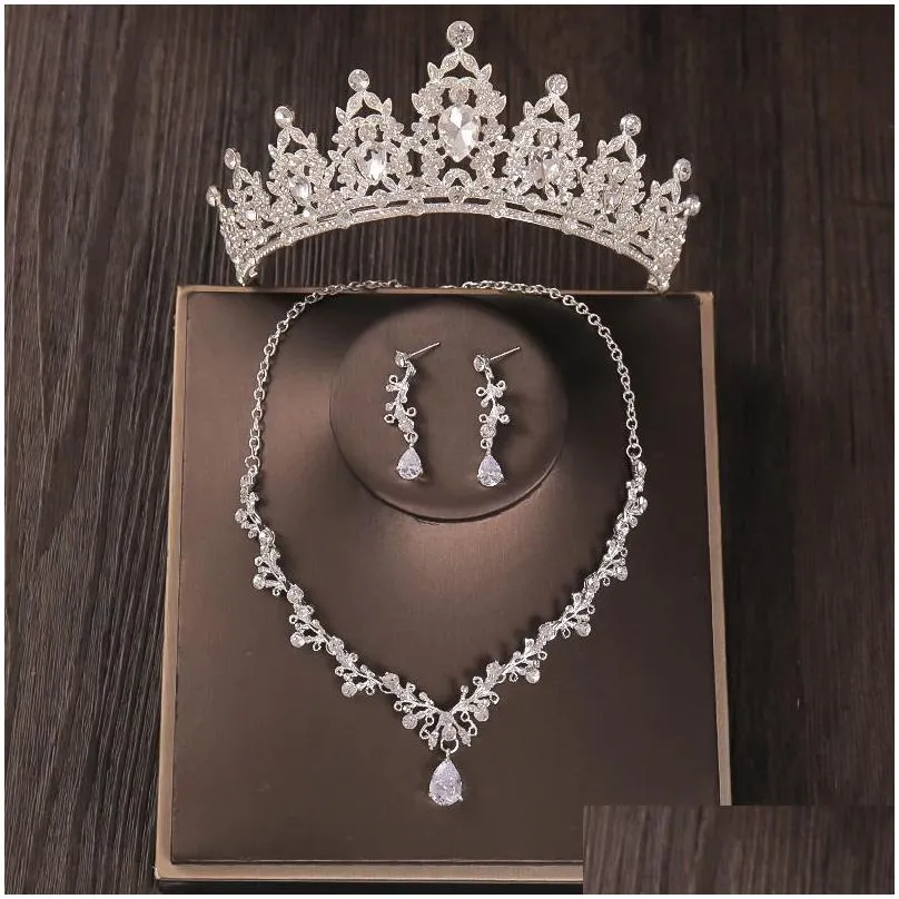 Bijoux de mariage ensembles baroques costumes nuptiaux en cristone Criara couronne boucles d'oreilles collier mariée