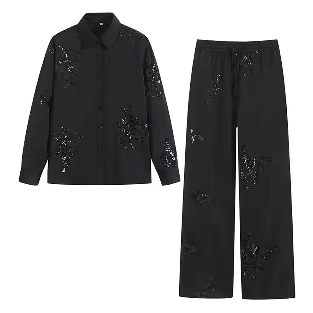 Zach Ailsa Spring Product Womens Fashion Style Loose Beaded Decoration Embroidered Shirt Casual Pants Set 240408