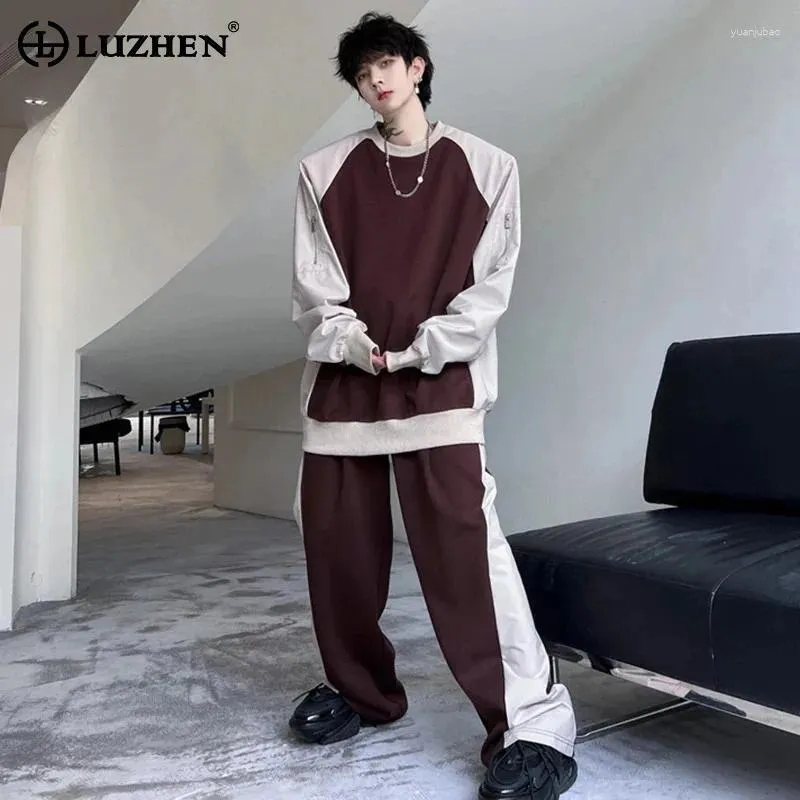 Testros masculinos Luzhen Street Contraste Design de cor de coloração de mangas compridas Sortos de manga longa 2024 Conjuntos de duas peças da primavera coreanos calças retas da moda lz2503