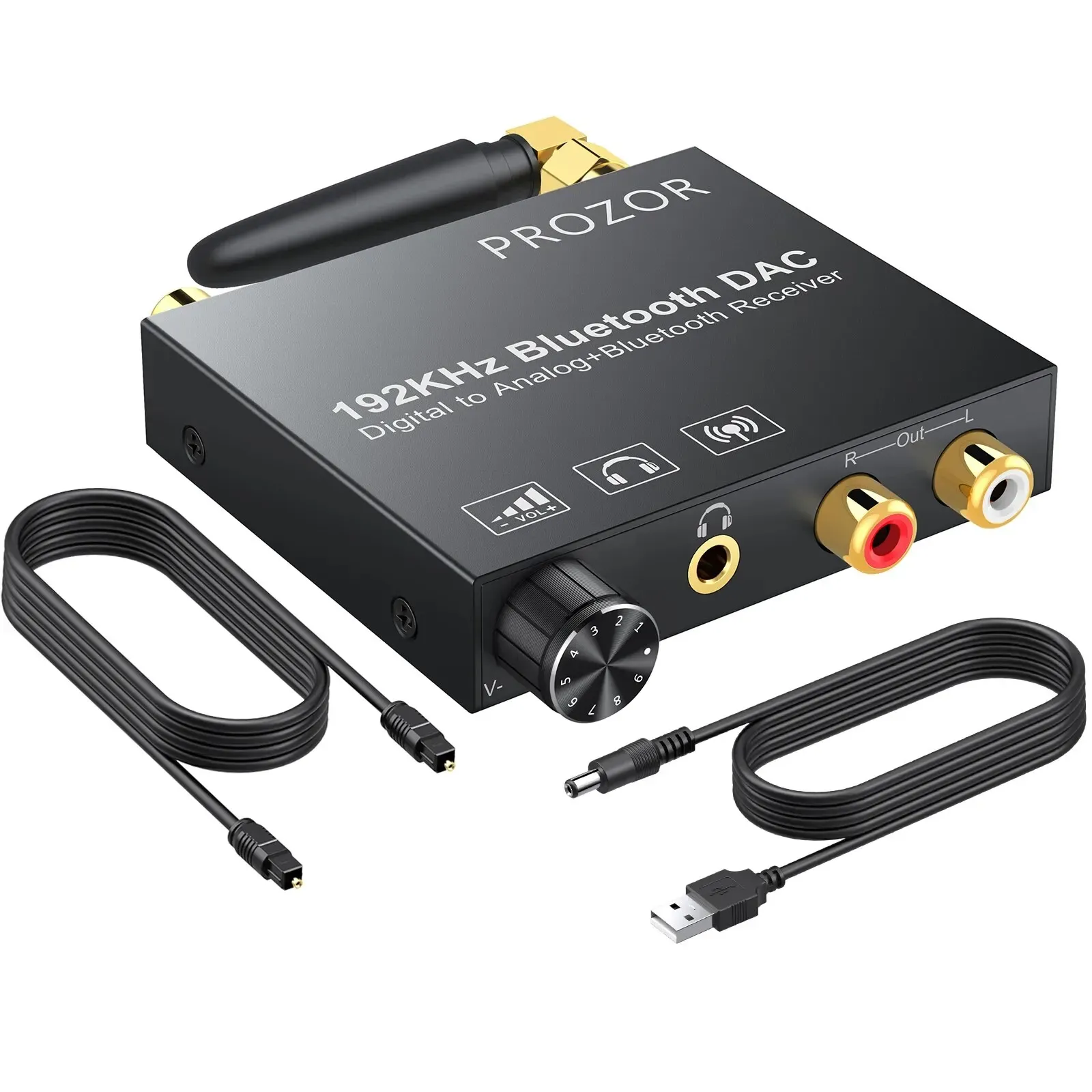 Converter Prozor 192KHz Digital to Analog Audio Converter com Bluetooth 5.0 Suporte ao receptor Coaxial óptico para RCA 3,5mm Jack Audio