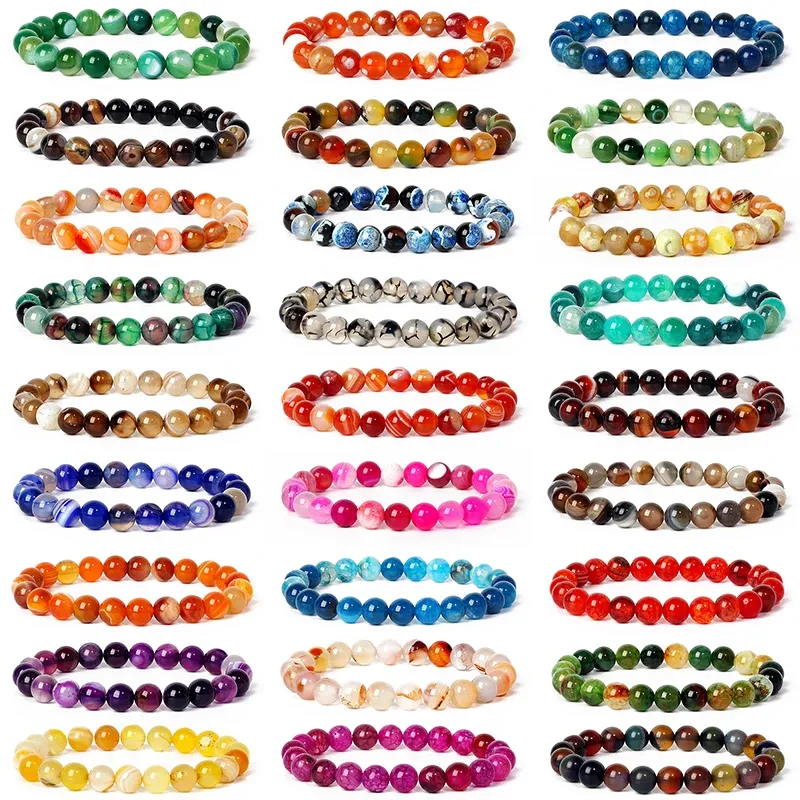 Bangle Nature Originele aderen Agates armbanden voor vrouwen 6 8mm echte streep agataties chakra kralen armbanden mannen yoga genezing reiki sieraden