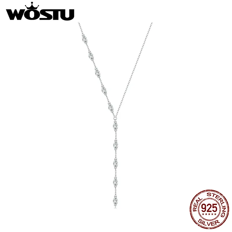 Necklaces WOSTU 925 Sterling Silver Y Style Cubic zirconia Wedding Charm Necklace Women Horse Eye Clear CZ Chain Links Party Jewelry Gift