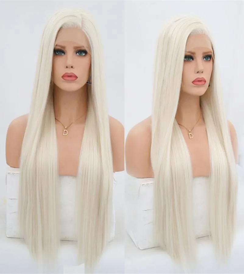 Platine Blond Blonde en dentelle synthétique Pernues avant pour les femmes Silky Side Straight Pile résistant à la chaleur Long Blonded Hair Wig1302422