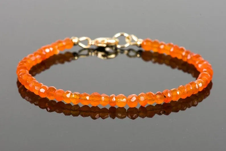 Strands Carnelian Bracelet, Delicate Orange Carnelian Bracelet, Handmade Gemstone Jewelry