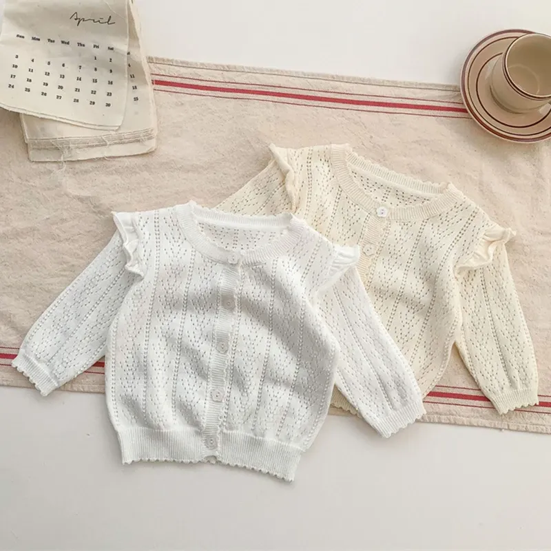 Cubos infantiles bebé cárdigan primavera verano dulce sólido hueco protección solar abrigo delgado para recién nacidos algodón suave para niñas ropa