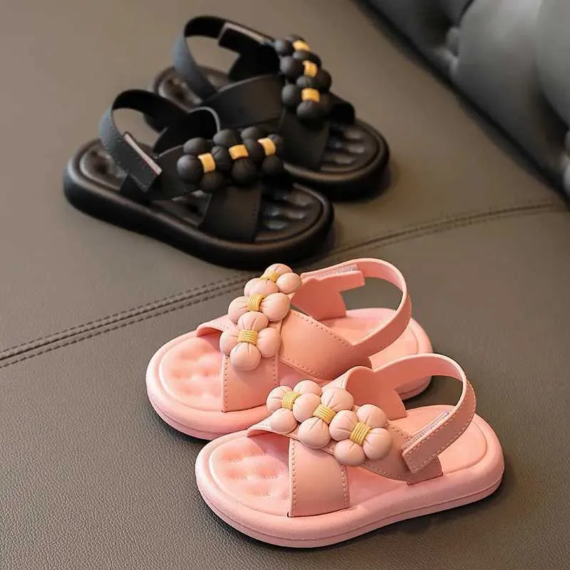 Slipper 1-8 Years Summer Girls Pink Sandals Toddler Baby Fashion Princess Little Girl Shoes Kids Open Toe Non-slip Beach Sandals Y240423