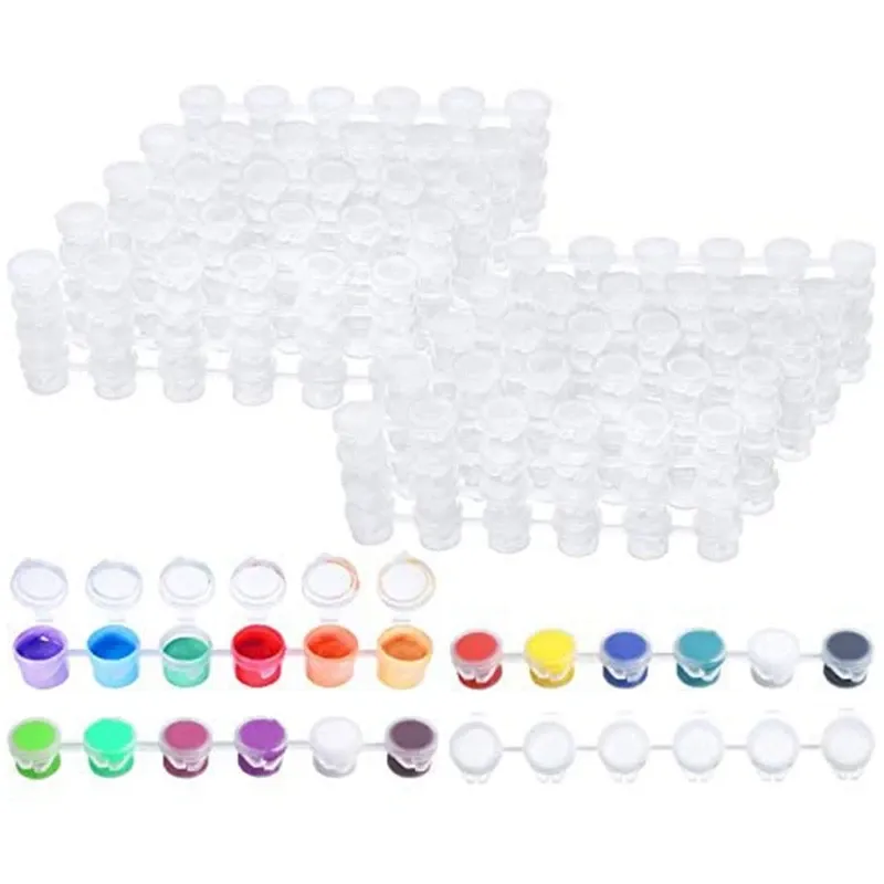 Conjuntos 80 tiras 480 macetas Strips de pintura vacías taza de pintura mini macetas de pintura contenedores de almacenamiento transparente para arte de pinturas (3 ml)