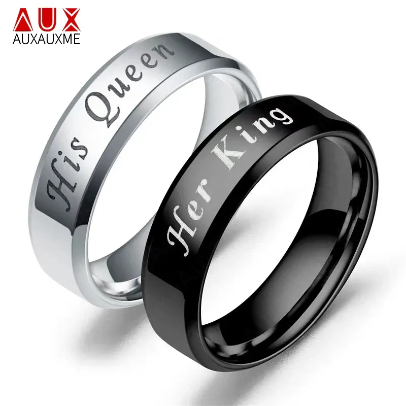 Bands auxauxme 6mm il suo re il suo anello regina per amanti gioielli in acciaio inossidabile in acciaio inossidabile anelli di nozze regalo di San Valentino