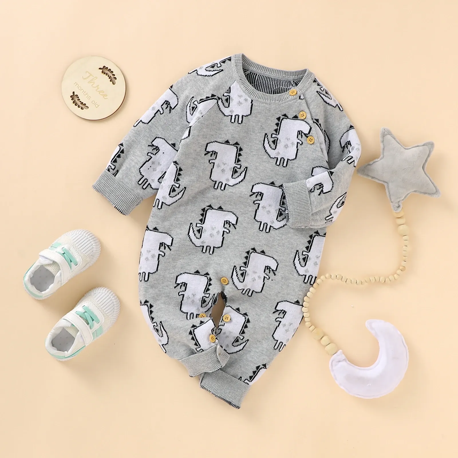 Eén-stuks focusnorm winter babymeisjes jongens schattige jumpsuits cartoon dier geprinte lange mouw gebreide trui romper 024m