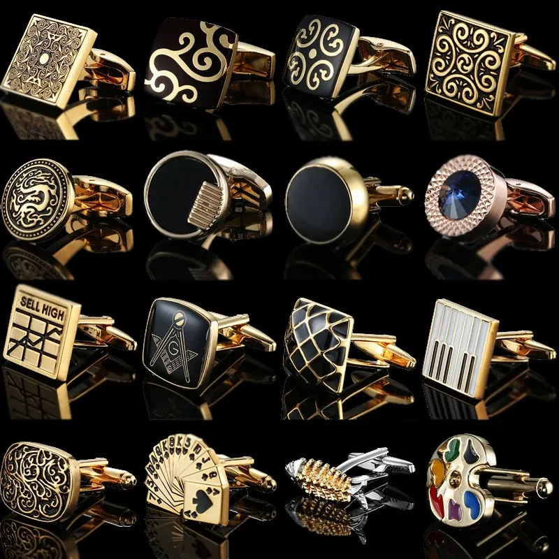 Links Quality Gold Color Cufflinks Retro Pattern Poker Bird Knot Fish Bullet French Shirt Cuffs Suit Accessories Wedding Jewelry