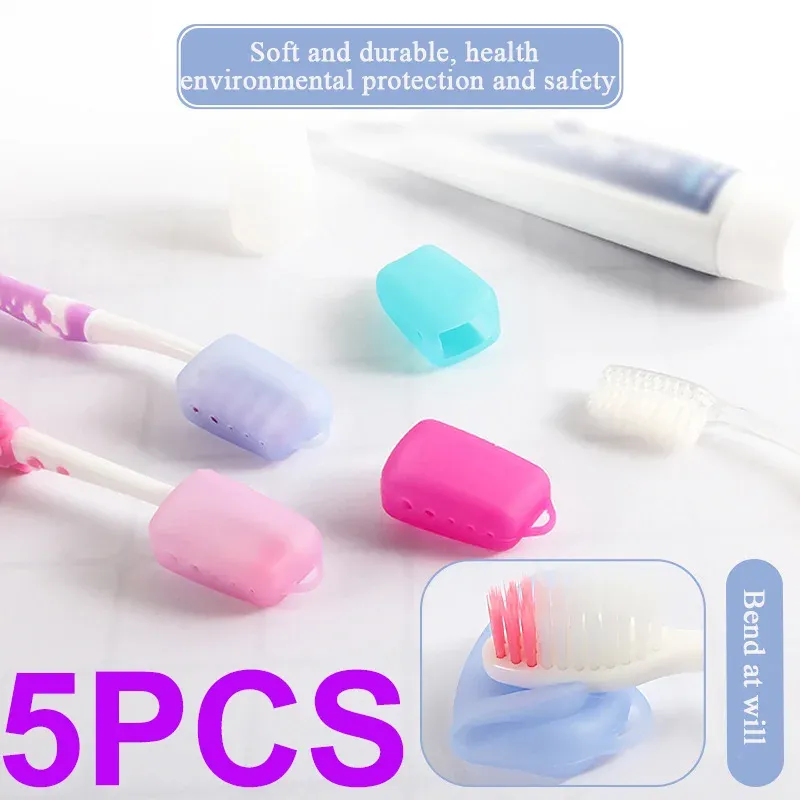 toothbrush 5PCS Silicone Toothbrush Head Covers Portable Toothbrush Cover Case Travel Hiking Camping Toothbrush Box Brush Cap Case Support