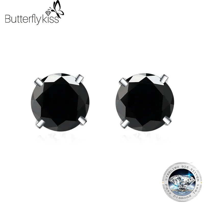 Boucles d'oreilles Butterflykiss Classic Round 0,5 / 1 / 2Ct Moisanite Moisanite Top Quality 100% 925 Sterling Silver for Women Men's Fashion Bijoux