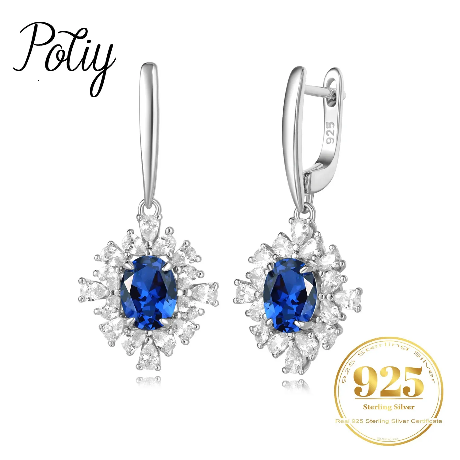 POTIY 925 STERLING SLATER CRIADO SAPPHIRE Dangle Drop Brincos para Mulheres Diário Jóias de Jóias de Jóias de Luxo Presente Retro 240422