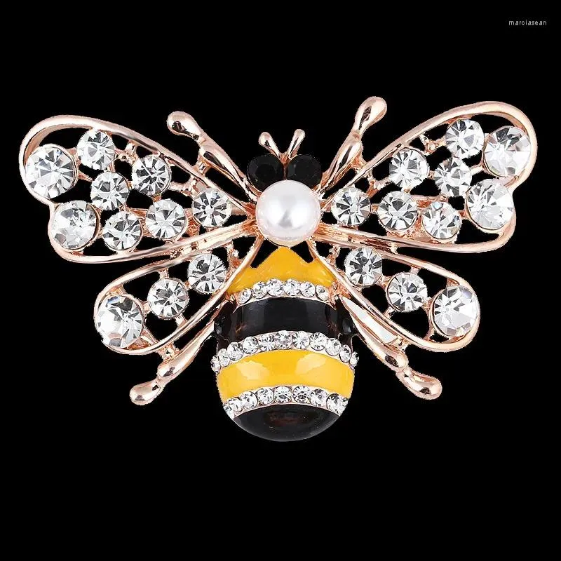 Broszki fantazyjne złoty kolor oszałamiający przezroczysty kryształy i perła śliczna broszka pszczoła urocze szpilki owadów dla kobiet mężczyzn biżuteria Broach