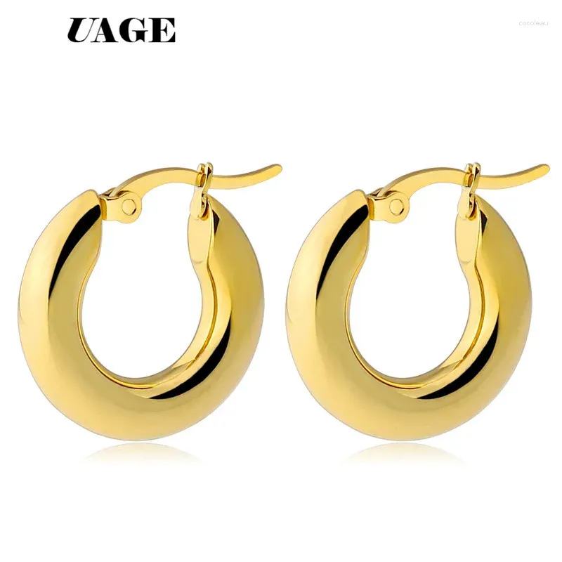 Hoop Earrings UAGE 2 Color Classic 316L Stainless Steel Solid Weight Smooth 20-30mm Fine Polished