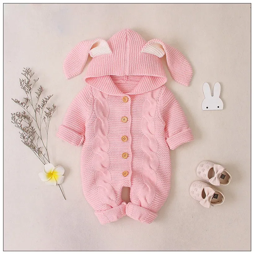 Sweaters Baby Newborn Sweater Soild Long Sleeve Winter Autumn Wool Warm Romper 024 Months Infant Boy Girl Outfits Knitted Hooded Clothes