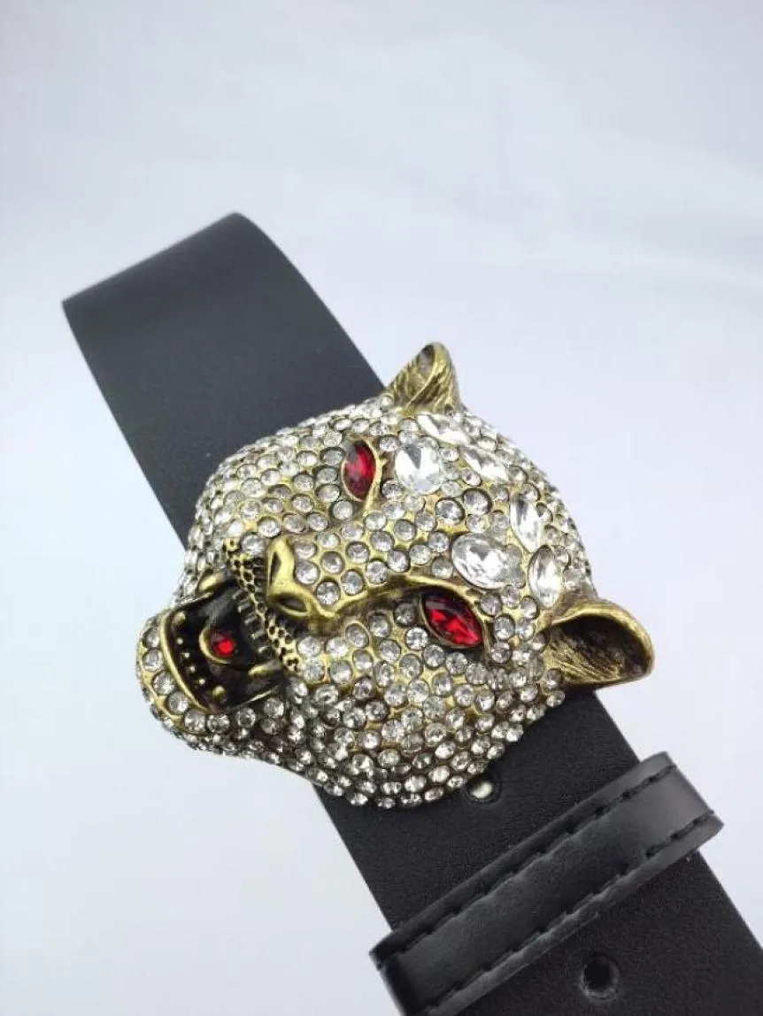 Western Rhinestone Leopard Head Buckle Tiger Print Leather Men Belt Gift Jeans5463560