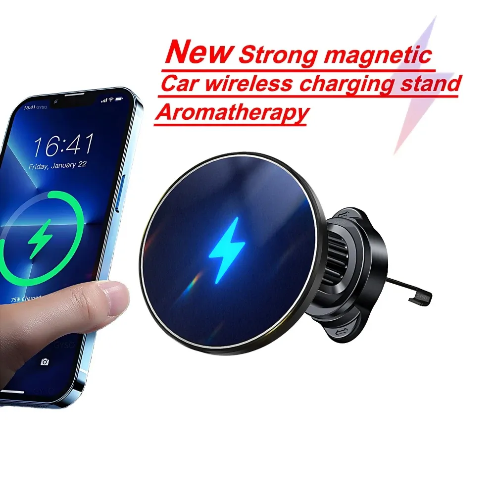 Chargers Strong Magretic Car Station de charge sans fil pour Magsafe iPhone 12 13 14 15 Pro Max Charger sans fil Téléphone Aromatherapy