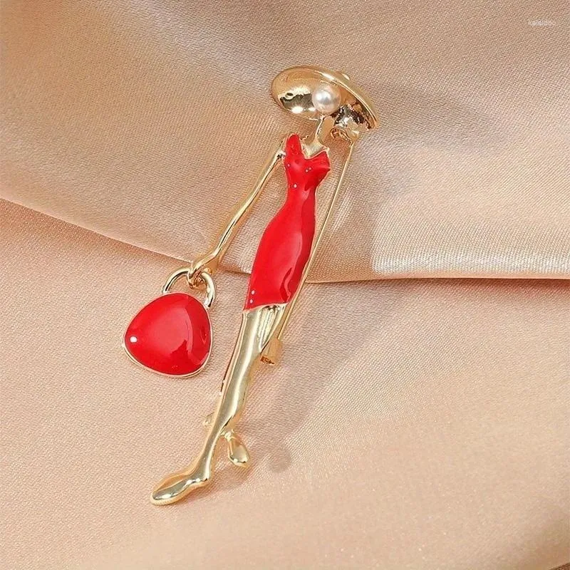 Brooches Red Black Pretty Lady Fashion Brooch Enamel Pins Jewelry For Women Bags Hats