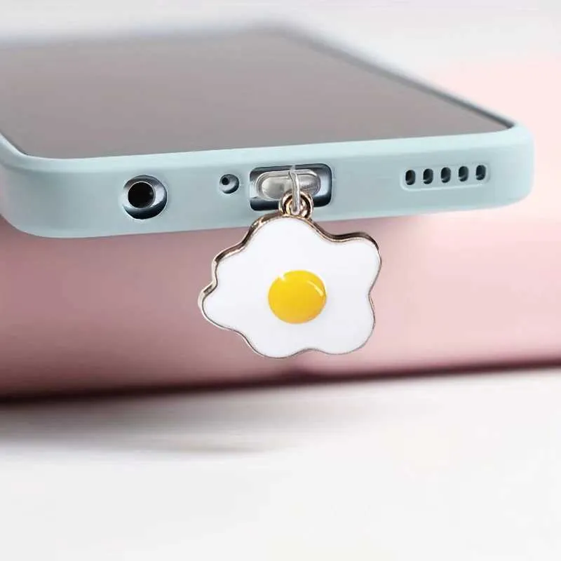 Cell Phone Anti-Dust Gadgets Mobile phone dust plug alloy poached egg fried egg pendant universal dust plug for mobile phones Y240423