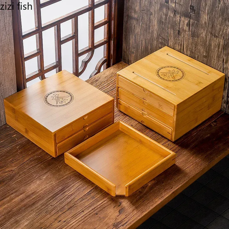 Bins Bambu Tea Box Tea Cake Storage Box Organizer Te Ceremony Accessories Drawer Organizer Storage Bin Bamboo Cabinet