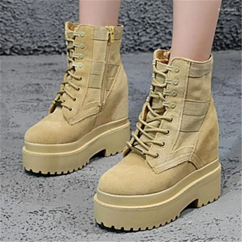 Boots Militärfrauen Wildleder Leder -Knöchelplattform Keilschnalle Schnalle Schnürung Kampf Oxfords Creepers Punk Goth Casual Party