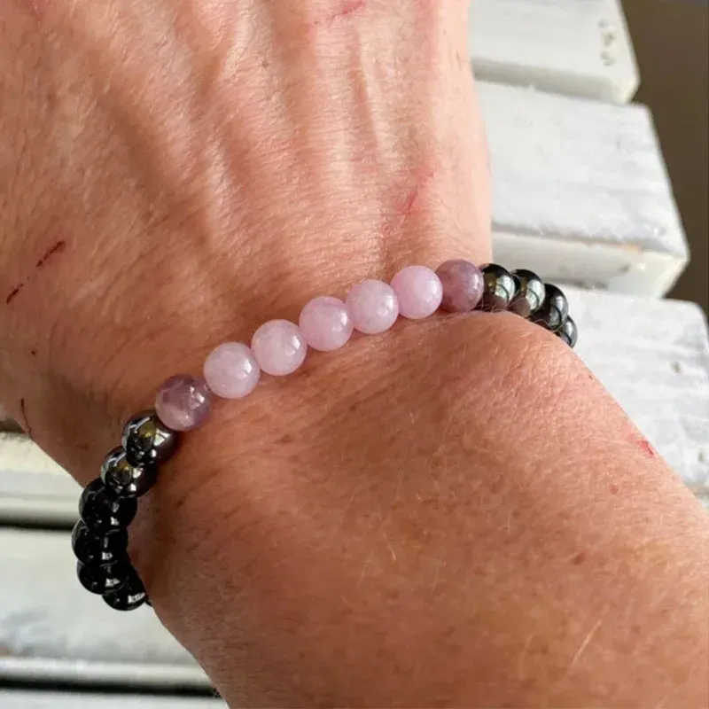 Strängar Black Tourmaline, Hematite, Rose Quartz Lepidolite Armband Empath Moonstone Amethyst Rose Quartz Gemstone Armband