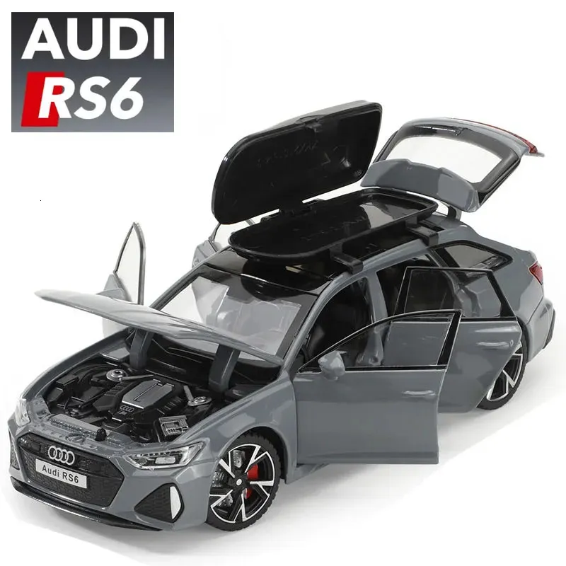 132 Audi RS6 Toy Car Model With Sound Light Doors öppnade Alloy Diecast Model Vehicle Collection Toy for Boy Adult Festival Gift 240422