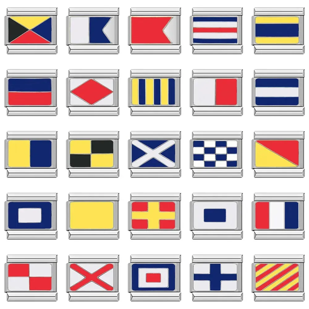 Strands Hapiship Fashion Navy Ship International Maritime Signal Code Связание очарования Flag Flag подходит для 9 -миллиметрового браслета из нержавеющей стали DJ391