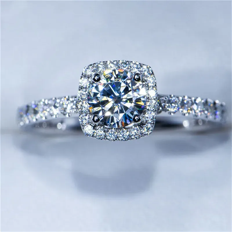 Zespoły Srebrny kolor Znakomity Bijoux Masna kwadratowy pierścionek zaręczynowy ślub wykonany z sześciennej biżuterii z cyrkonu R531 R559 R560