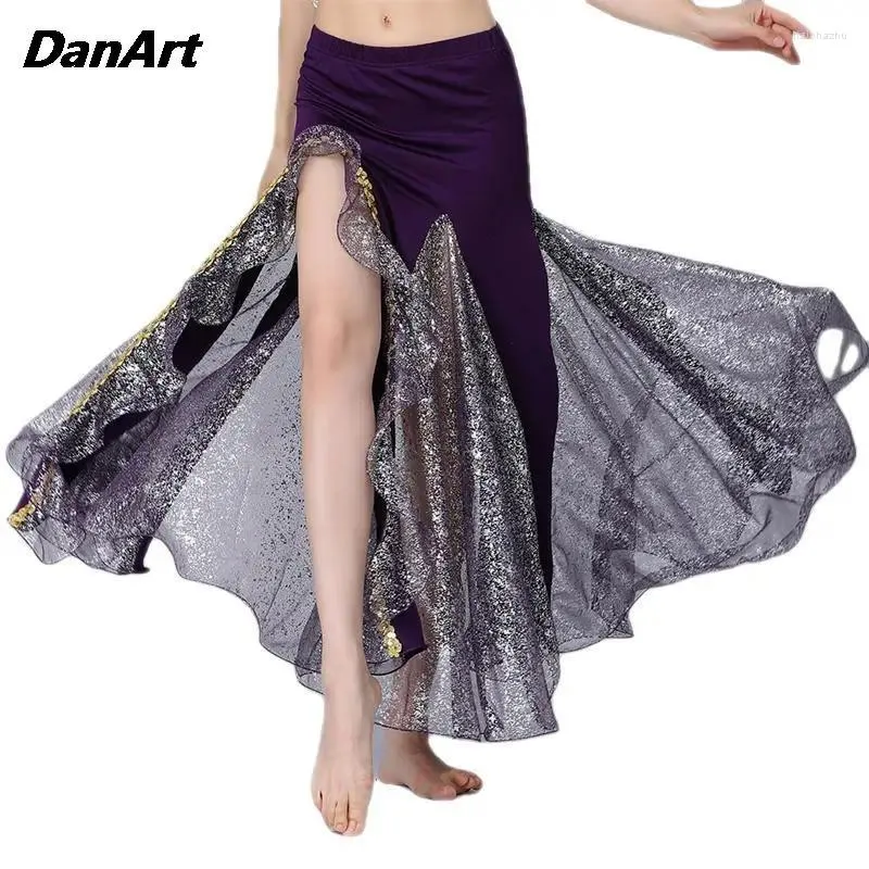 Stage Wear Belly Dance Competition Performance Dress Women Half Skirt Sexy Lady Sequin Split Fishtail Girl Swing Dancer