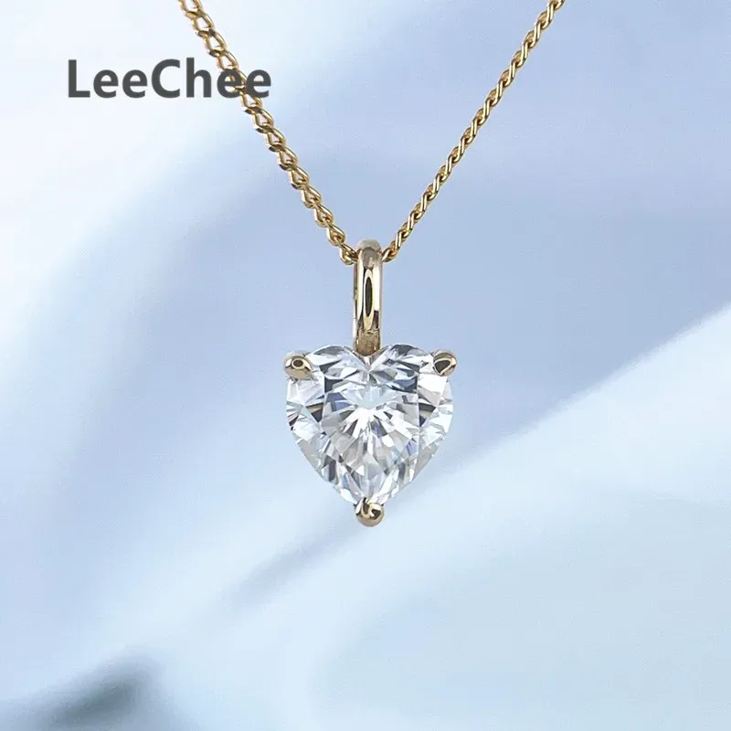 Kettingen 1CT hart gesneden moissaniet hanger echt 18k geel goud 6,5 mm VVS lab diamanten ketting voor vrouwen jubileum cadeau romantische sieraden