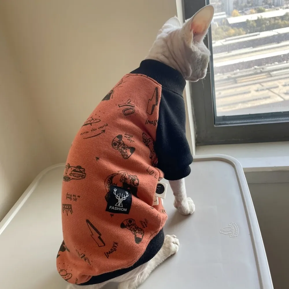 スフィンクスの衣類衣類ソフト漫画の雄猫のための秋の猫のためのコート秋のスウェットシャツの子猫のための小さな犬のコスチュームペット用品