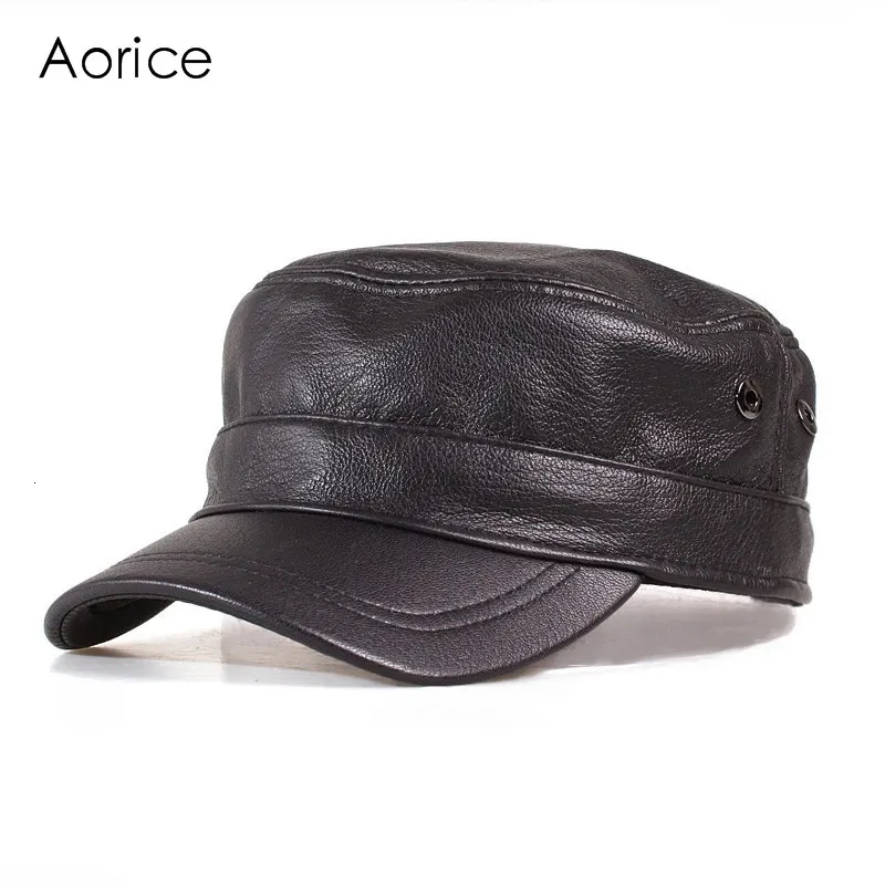 Aorice Genuine Leather Men Cap Hat Winter Hat de alta qualidade Homens de ovelha real Mulheres Chapéus de exército sólidos HL153-B 240323