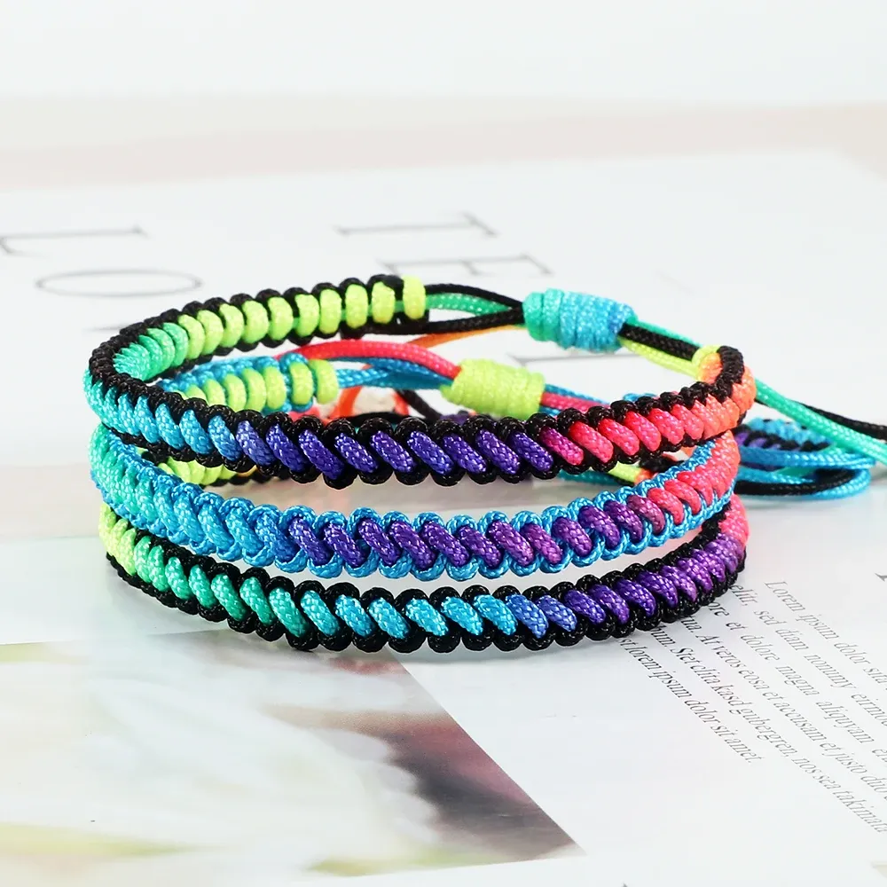 Strands Lucky Colorful Rainbow Knots Braided Bracelet For Women Men Couple Handmade Adjustable Prayer Nylon Rope Bangles Travel Gift
