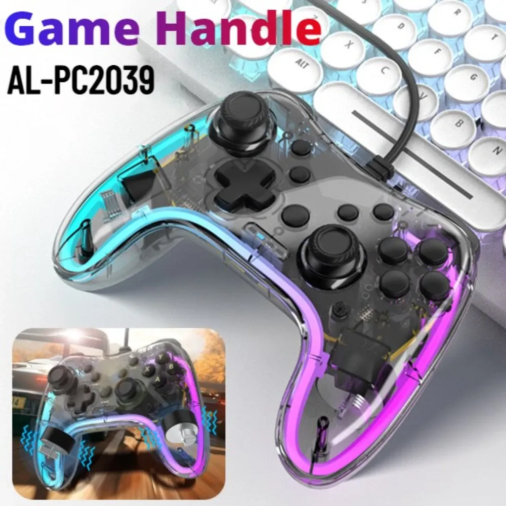 Gamepads RGB Wired Games Handle for Nintendo Switch PC Gamepad with Turbo Function Transparent Games Controller for PS Switch Accessories