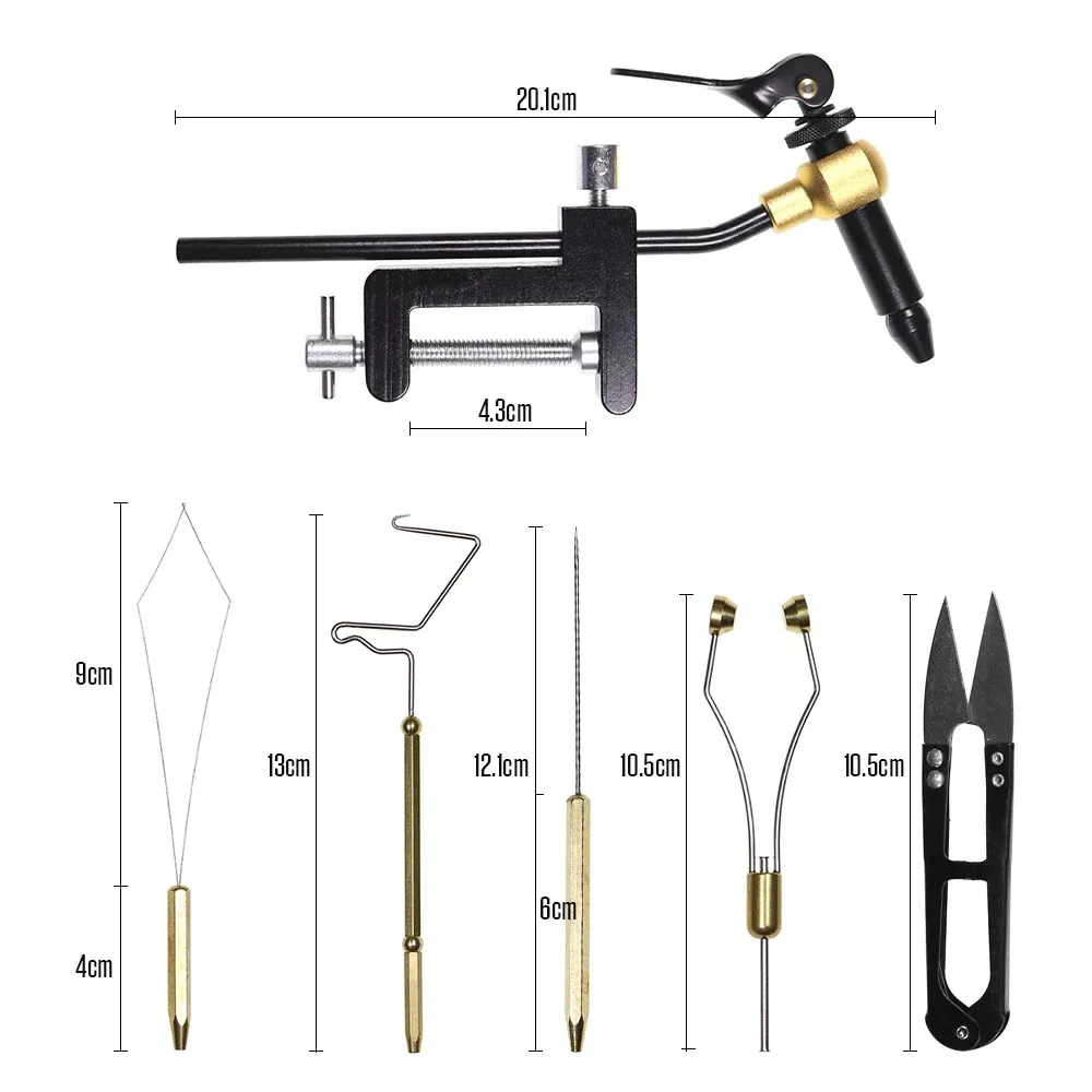 Aksesuarlar 6pcs/5pcs Sinek bağlama araçları kombo kiti sineği bağlama mengene bobin tutucu iş iplikli iğne kırbaç kaplama makası balıkçılık aksesuarları