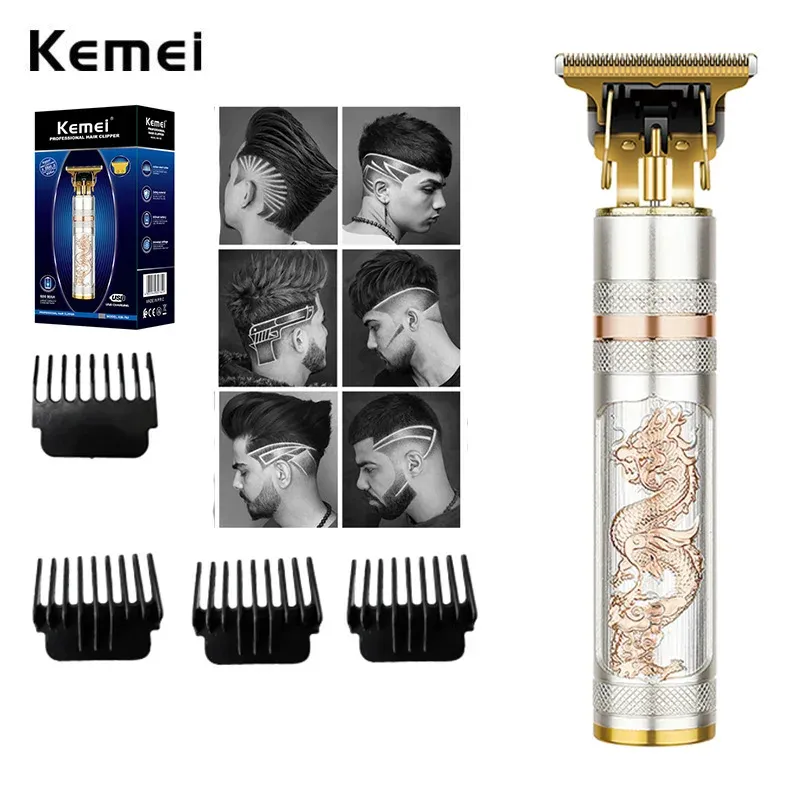 Clippers Kemei Vintage T9 0mm Elektrisch draadloos Haar snijden Machine Professionele haarkaper Trimmer Men Clipper Shaver baard lichter