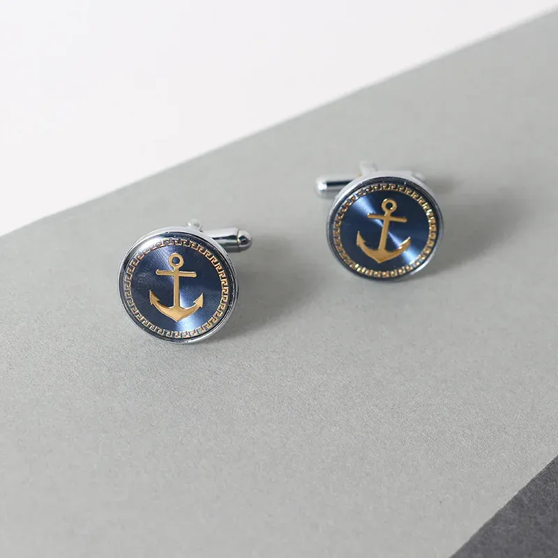 Links New Fashion Blue Navy Anchor Badge Cufflinks Men's Shirt Placket Button Cuff College Style Cufflinks Wholesale Gifts for Men