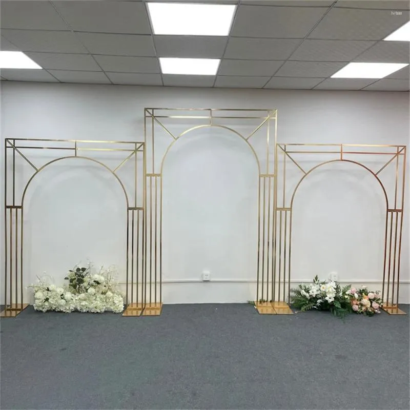 Party Decoration H2.4m Shinny Gold Plated Square Arch Stand Wedding Christmas Backdrop Marriage Deco Frame Event Decor Props 3pcs/set