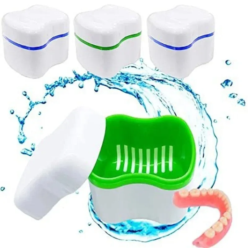 Denture False Teeth Storage Box Case With Filter Screen Dental Appliance