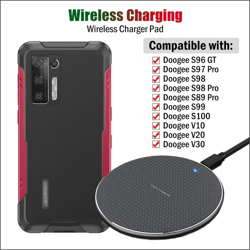 Ladegeräte 10W Qi Wireless Ladung für Doogee S100 S99 S98 S97 S95 S90 S89 Pro S96 GT S88 Pro Plus V10 V30 V30 Wireless Charger Pad