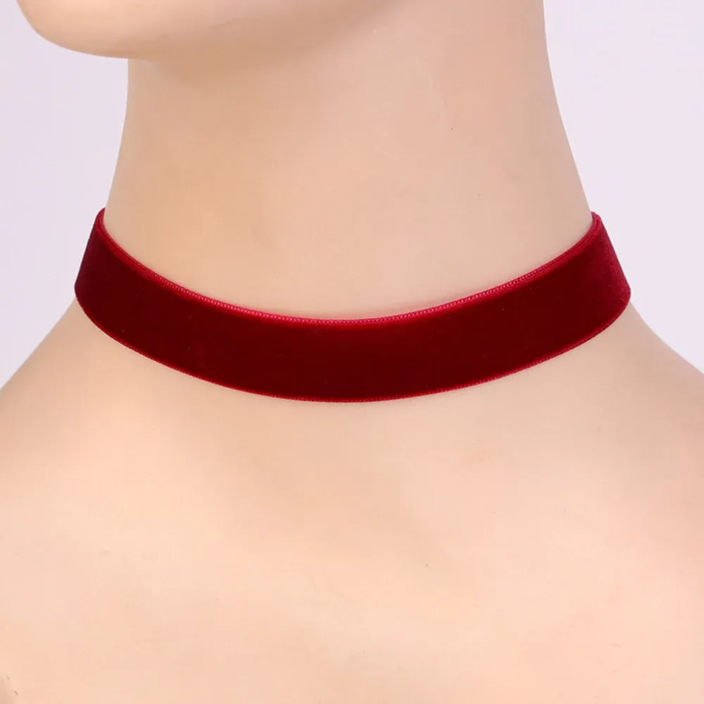 Necklaces Punk Red Black Velvet Short Choker Necklace Gothic Vintage Women Neck Jewelry Chockers Torques Collares Femme