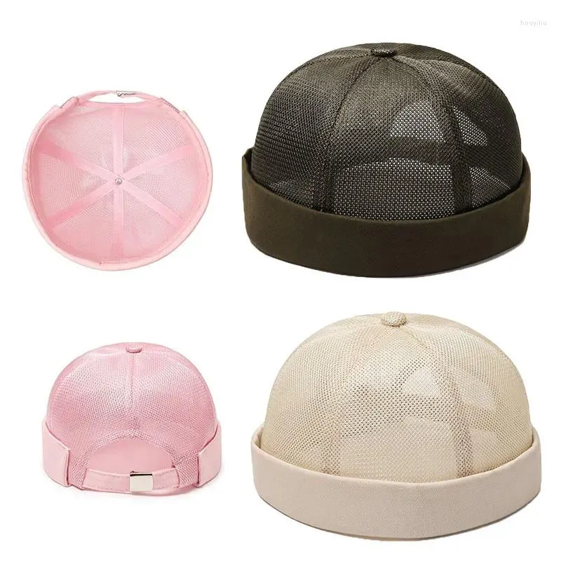Berets Men Bucket Caps Breathable Brimless Hat Full Mesh Cap Street Portable Docker Hats Vintage Beanie Summer Hip Hop