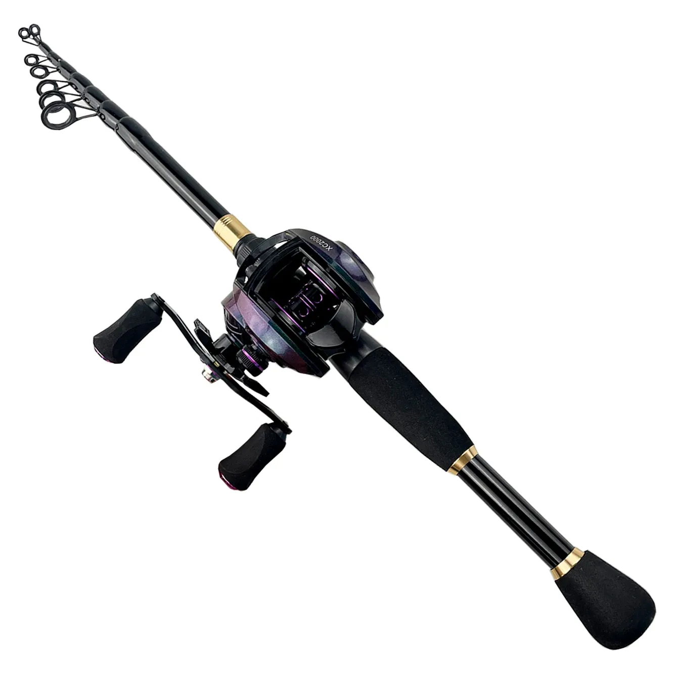 Accessoires Ghotda Angelrute und Reel Combo Set Baitcasting 1.62,4 m Hochgeschwindigkeit 8.1: 1 Getriebeverhältnis Fischereirolle für lange Gussfischen