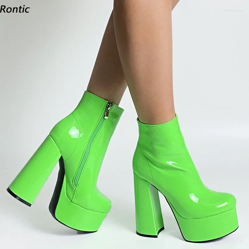 Boots Rontic Personnalisation des femmes plate-forme à la cheville côté brevet zipper block talons rond